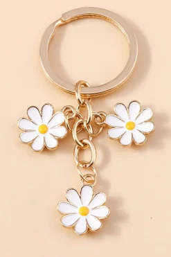 Sale Dear-Lover Cute Daisy Shape Ornament Key Ring White