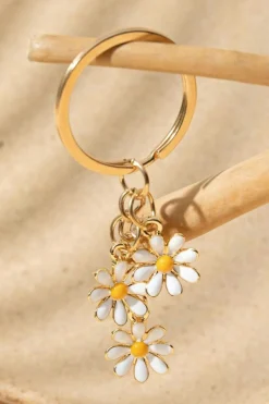 Sale Dear-Lover Cute Daisy Shape Ornament Key Ring White