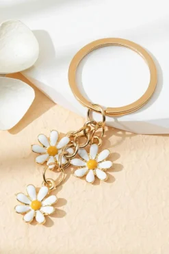 Sale Dear-Lover Cute Daisy Shape Ornament Key Ring White