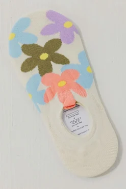 Sale Dear-Lover Cute Floral Print No Show Socks White