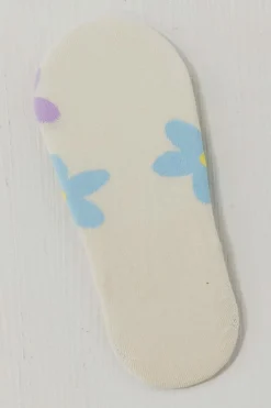 Sale Dear-Lover Cute Floral Print No Show Socks White