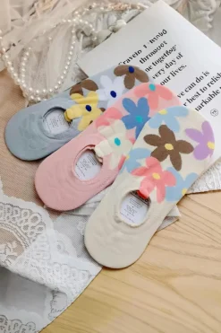 Sale Dear-Lover Cute Floral Print No Show Socks White