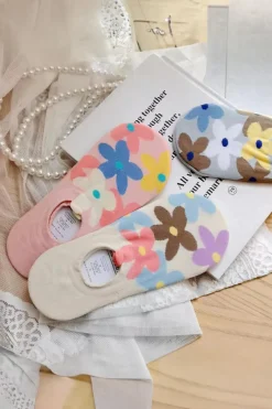 Sale Dear-Lover Cute Floral Print No Show Socks White