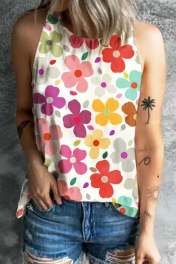 Discount Dear-Lover Cute Floral Print Vest White
