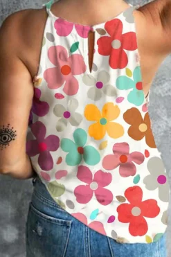 Discount Dear-Lover Cute Floral Print Vest White