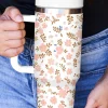Sale Dear-Lover Cute Flower Print Large Stainless Steel Tumbler 40oz White