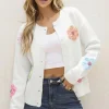 Hot Dear-Lover Cute Knitted Floral Pattern Button Up Cardigan White