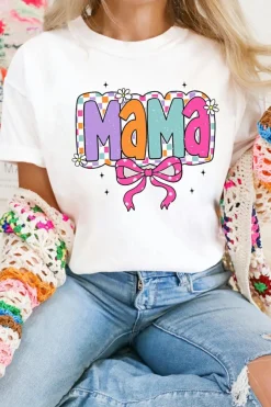 Fashion Dear-Lover Cute MaMa Bow Graphic Crewneck T Shirt White