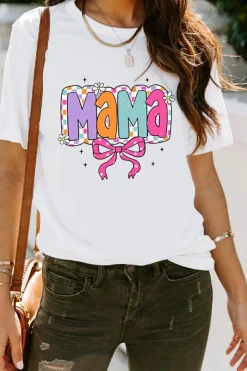 Fashion Dear-Lover Cute MaMa Bow Graphic Crewneck T Shirt White