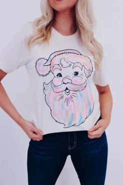 Discount Dear-Lover Cute Santa Claus Graphic Casual Tee White