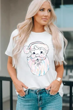 Discount Dear-Lover Cute Santa Claus Graphic Casual Tee White