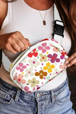 Sale Dear-Lover Cute Summer Flower Print Crossbody Bag White