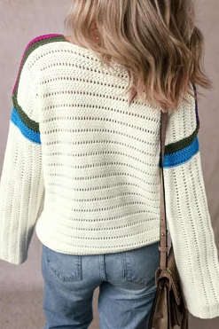 Sale Dear-Lover Daisy Flower Pointelle Knit Sweater White
