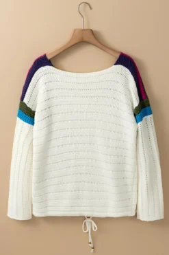 Sale Dear-Lover Daisy Flower Pointelle Knit Sweater White