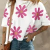 Fashion Dear-Lover Daisy Flower Printed Casual T Shirt White