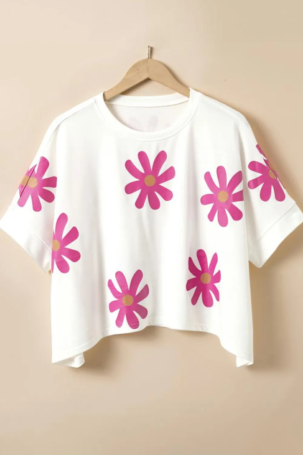 Fashion Dear-Lover Daisy Flower Printed Casual T Shirt White