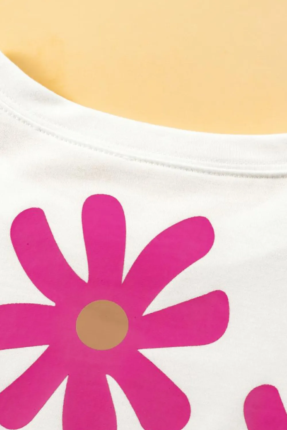 Fashion Dear-Lover Daisy Flower Printed Casual T Shirt White