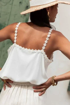 Sale Dear-Lover Daisy Flower Straps Tank Top White