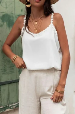 Sale Dear-Lover Daisy Flower Straps Tank Top White