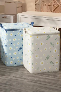 Discount Dear-Lover Daisy Print Nonwovens Wardrobe Large Storage Bag with Lid White