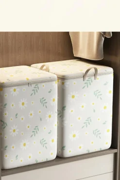 Discount Dear-Lover Daisy Print Nonwovens Wardrobe Large Storage Bag with Lid White