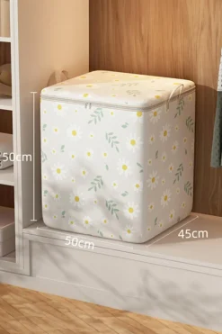 Discount Dear-Lover Daisy Print Nonwovens Wardrobe Large Storage Bag with Lid White