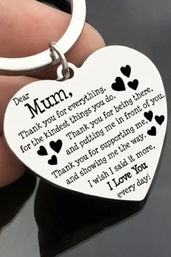 New Dear-Lover Dear Mum Gift Heart Pendant Key Ring White