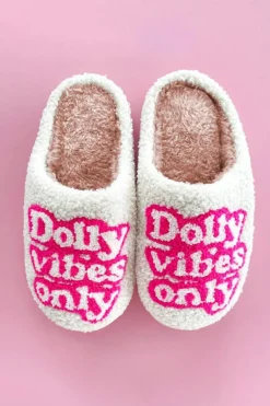 Best Dear-Lover Dolly Vibes Only Slip On Plush Slippers White