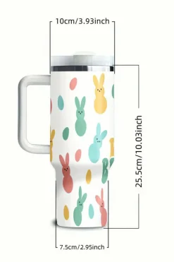 Hot Dear-Lover DONT WORRY BE HOPPY Bunny Print Thermal Tumbler 40oz White