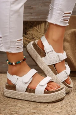 Clearance Dear-Lover Double Velcro Woven Platform Sandals White