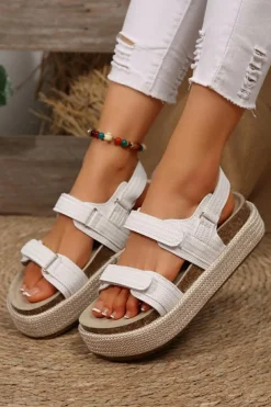 Clearance Dear-Lover Double Velcro Woven Platform Sandals White