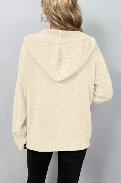 Best Dear-Lover Drawstring Hooded Button Up Drop Shoulder Sweater Cardigan White