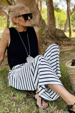 Hot Dear-Lover Drawstring Striped Wide Leg Pants White