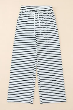 Hot Dear-Lover Drawstring Striped Wide Leg Pants White