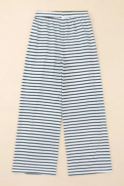 Hot Dear-Lover Drawstring Striped Wide Leg Pants White