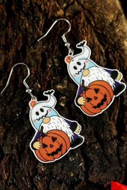 New Dear-Lover Dwarf Pumpkin Face Halloween Hook Earrings White