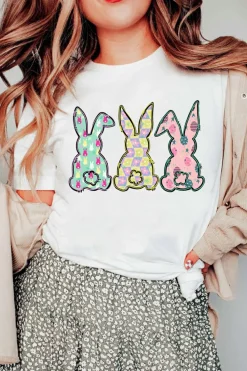 Fashion Dear-Lover Easter Bunny Graphic Crewneck Tee White