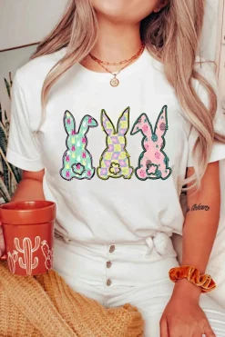 Fashion Dear-Lover Easter Bunny Graphic Crewneck Tee White
