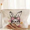 Fashion Dear-Lover Easter Bunny Print Corduroy Makeup Storage Bag White