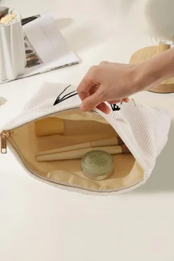 Fashion Dear-Lover Easter Bunny Print Corduroy Makeup Storage Bag White