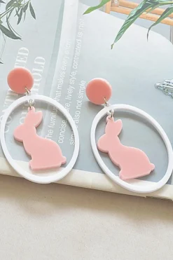 Online Dear-Lover Easter Colorblock Bunny Drop Earrings White