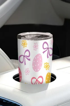 Sale Dear-Lover Easter Eggs Bow Flower Printed Insulated Stainless Steel Thermal Cup White