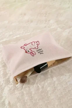 Sale Dear-Lover Easter Rabbit Print Corduroy Makeup Storage Bag White