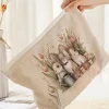 Fashion Dear-Lover Eater Bunny Print Corduroy Zipper Cosmetic Bag White