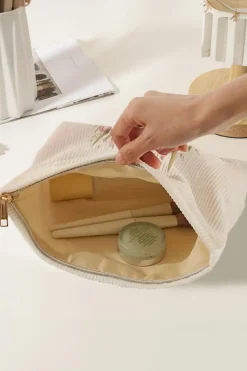 Fashion Dear-Lover Eater Bunny Print Corduroy Zipper Cosmetic Bag White