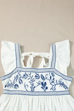 Clearance Dear-Lover Embroidered Bust Square Neck Peplum Blouse White