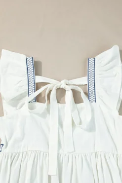 Clearance Dear-Lover Embroidered Bust Square Neck Peplum Blouse White