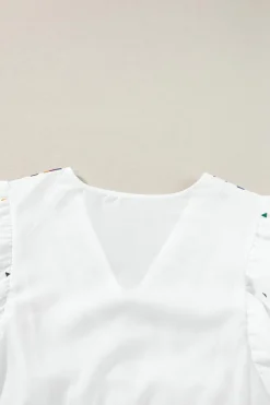 Best Dear-Lover Embroidered Puff Sleeve V Neck Blouse White