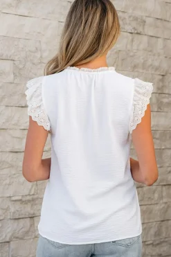 Online Dear-Lover Embroidered Ruffle Trim Textured Blouse White