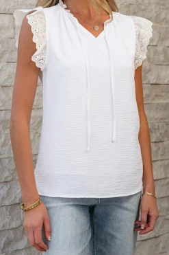 Online Dear-Lover Embroidered Ruffle Trim Textured Blouse White